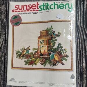 Vintage Sunset Stitchery 2081 Evergreen And Quail Bird Kit Christmas Craft